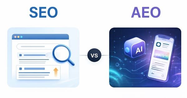 الفرق بين SEO و AEO – مقارنة بين تحسين محركات البحث ومحركات الإجابة